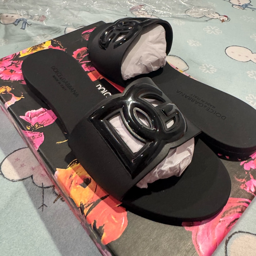 Dolce & Gabbana Black Logo Slide Sandals